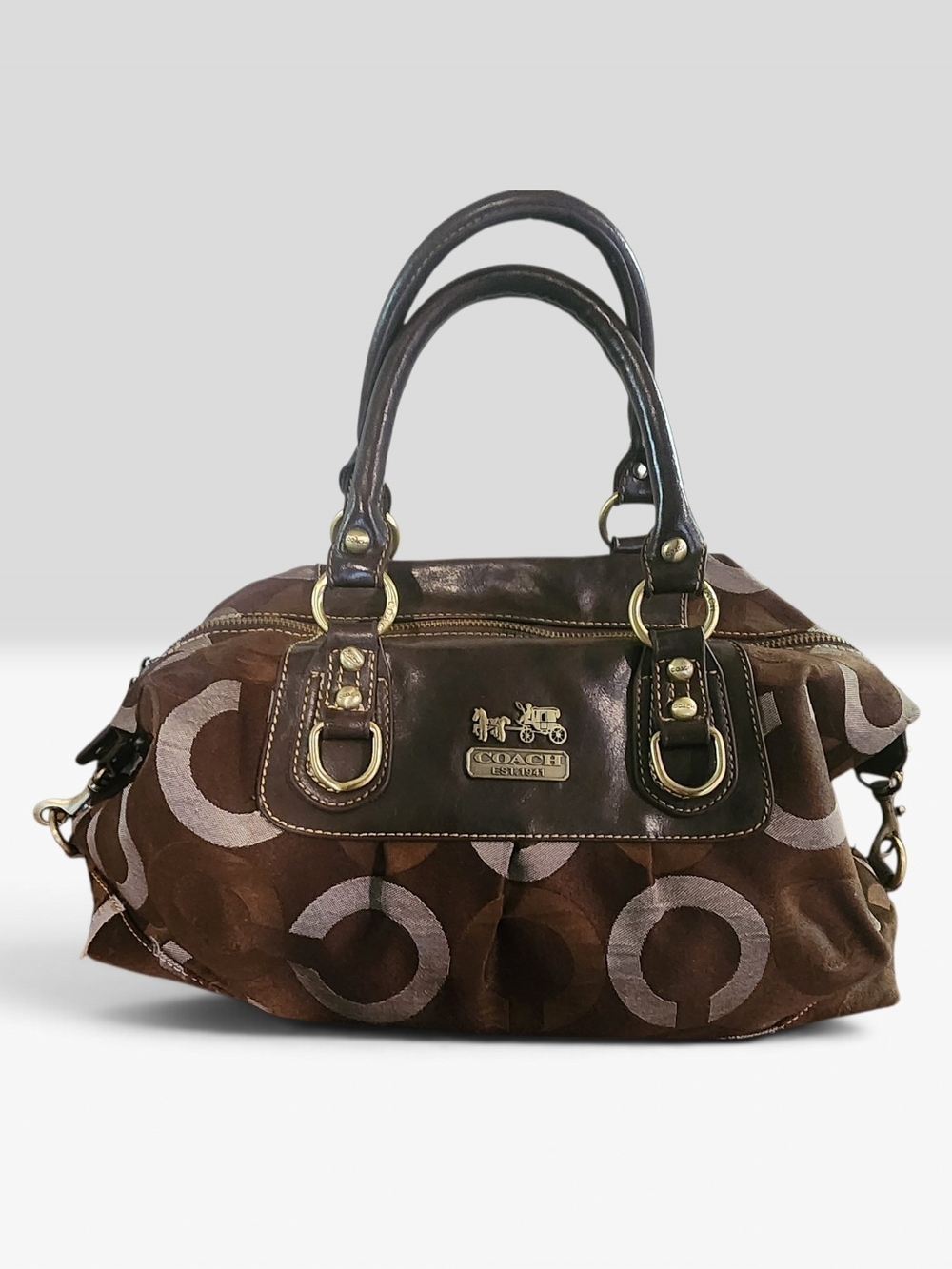 Coach Brown Circle Pattern Satchel with Dark Leather Trim Vintage Y2K